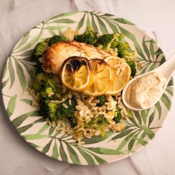 Chicken Breast with Creamy Dill Sauce & Broccoli-Leek Rice
