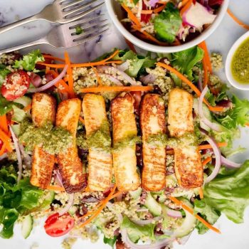 Grilled Halloumi & Couscous Salad with Salsa Verde