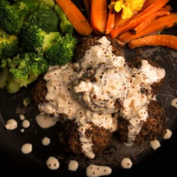 Mushroom & Butter Bean Balls with Twice Roasted Carrots & Broccoli