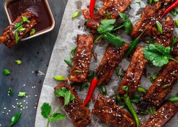 Sticky Pork Strips with Baby Potatoes