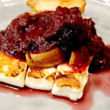 Fried Halloumi Cheese and Pears, Spiced Dates with Blueberries