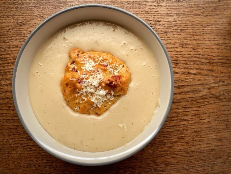 Biersuppe Beer Soup with Ham and Cheese Gougeres