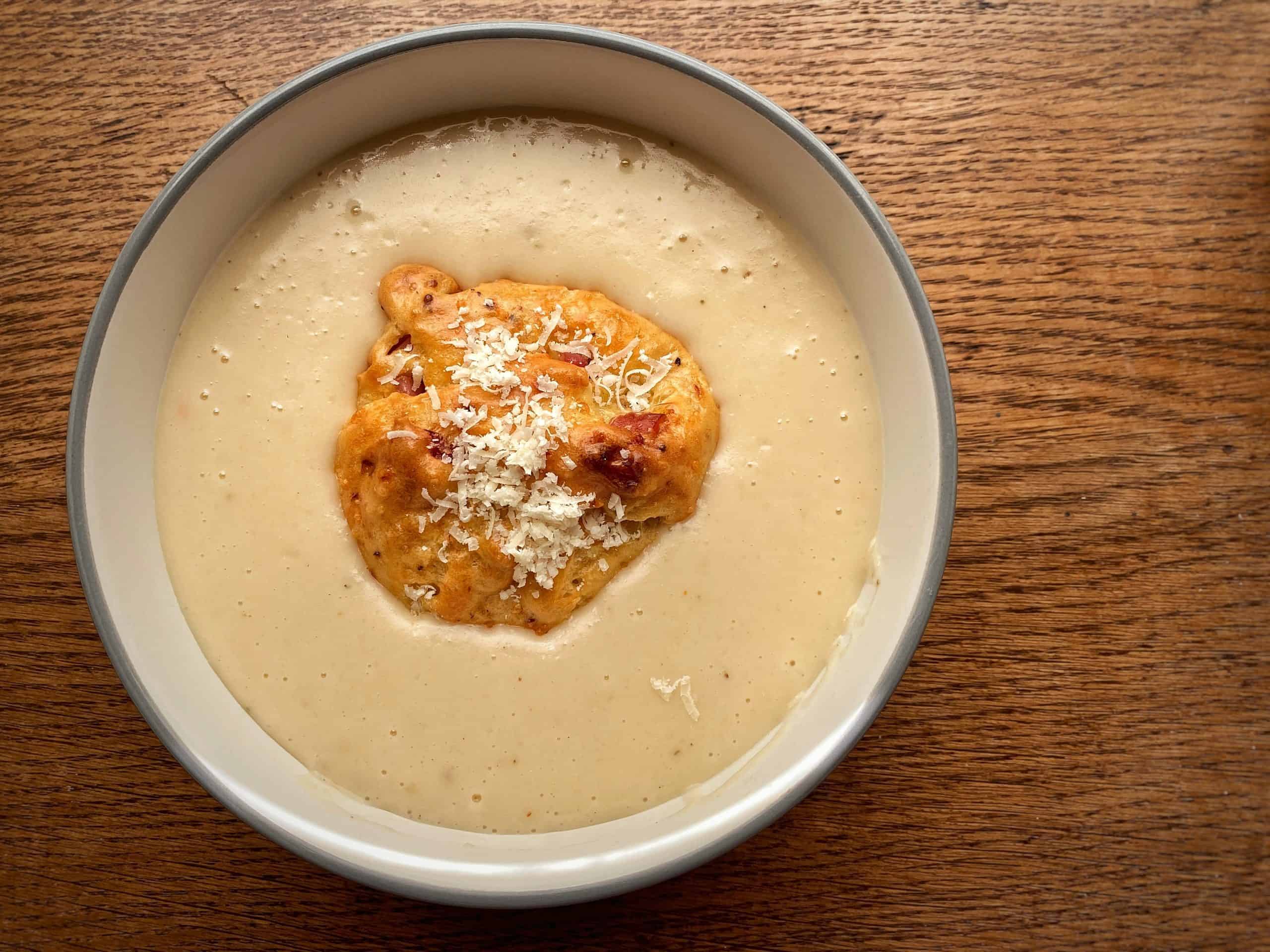 Beer Soup (Biersuppe) with Ham & Cheese Gougères