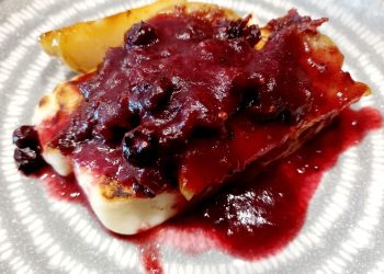 Fried Halloumi Cheese and Pears, Spiced Dates with Blueberries