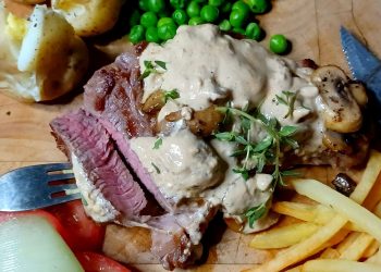 Rump Steak With Mushrooms And White Pepper Sauce