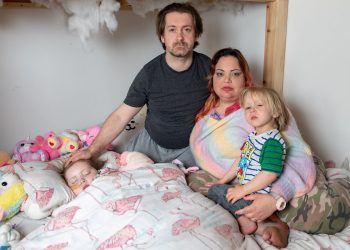 Alexandra Hazell, 35, and husband James Hazell, 35, with son Ryker, 3, and seven year old daughter Anastasia Hazell. Credit;SWNS
