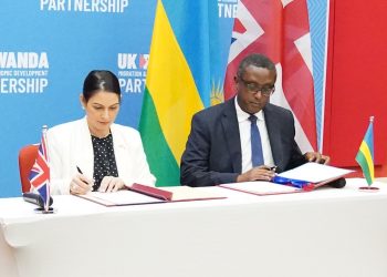 Home Secretary Priti Patel and Rwandan minister for foreign affairs and international co-operation, Vincent Biruta. Credit;PA