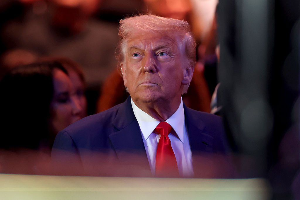 NEWARK, NEW JERSEY - JUNE 07: President Donald Trump attends UFC 316 at the Prudential Center on June 07, 2025 in Newark, New Jersey.  (Photo by Elsa/Getty Images)