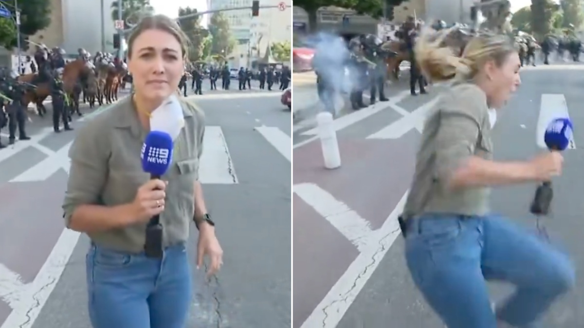 Shocking moment officer shoots reporter with rubber bullet during LA protests