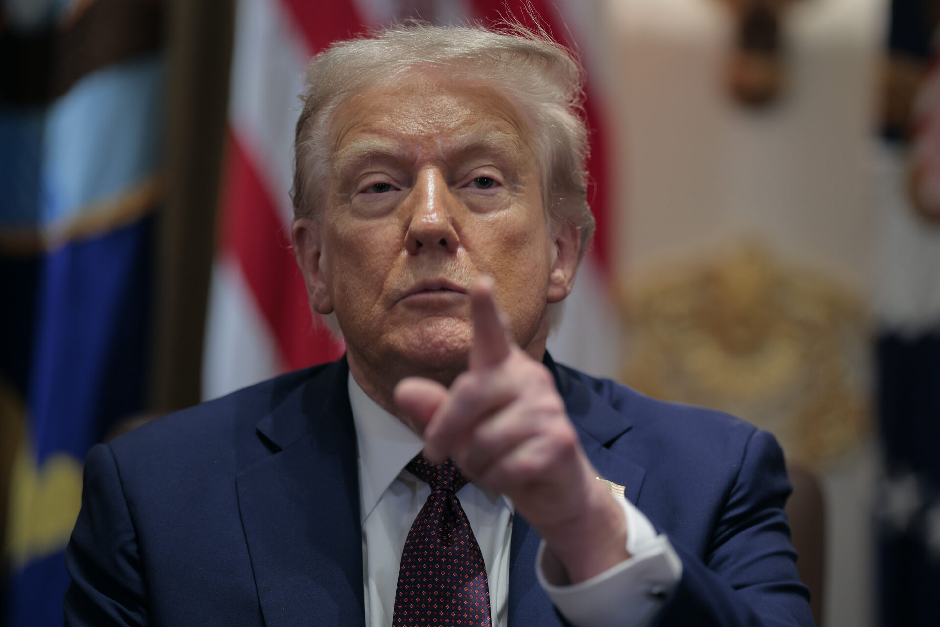 WASHINGTON, DC - AUGUST 26: U.S. President Donald Trump calls on a reporter during a cabinet meeting with members of his administration in the Cabinet Room of the White House on August 26, 2025 in Washington, DC. This is the seventh cabinet meeting of Trump's second term. (Photo by Chip Somodevilla/Getty Images)
