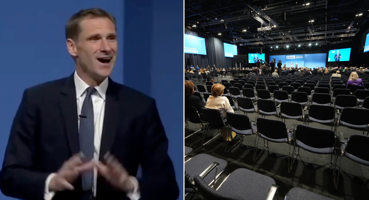 Cringe levels off the scale as Chris Philp attempts stand-up comedy at Tory conference