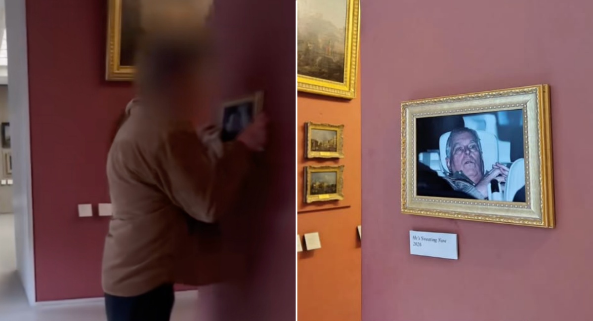 Andrew arrest photo hung up in Louvre