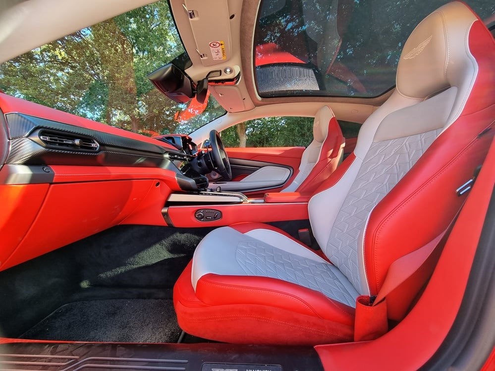 Interior shot of the Aston Martin Vanquish from the passenger side looking in
