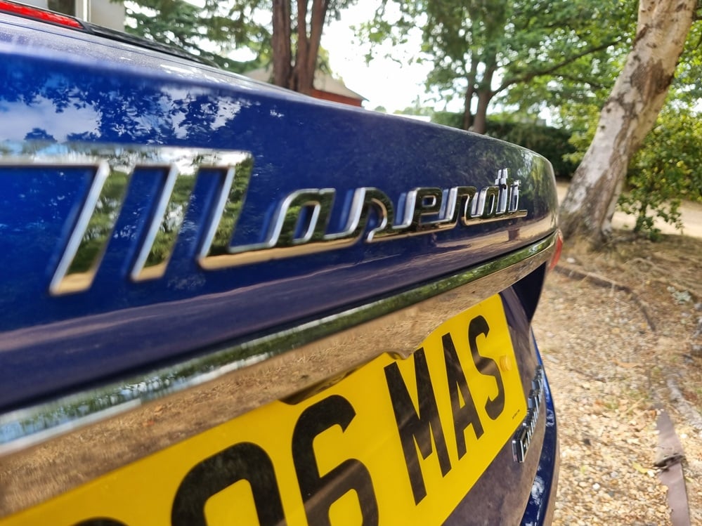 Maserati logo on the rear of the Maserati GranCabrio Trofeo