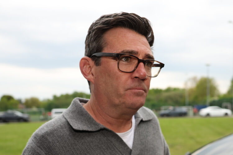 MOSTON, ENGLAND - MAY 8: Mayor of Greater Manchester, Andy Burnham arrives at FC United for a charity football match at Broadhurst Park on May 8, 2026 in Moston, England. Andy Burnham is seen by some in the Labour Party as a possible successor to leader Keir Starmer. (Photo by Ryan Jenkinson/Getty Images)